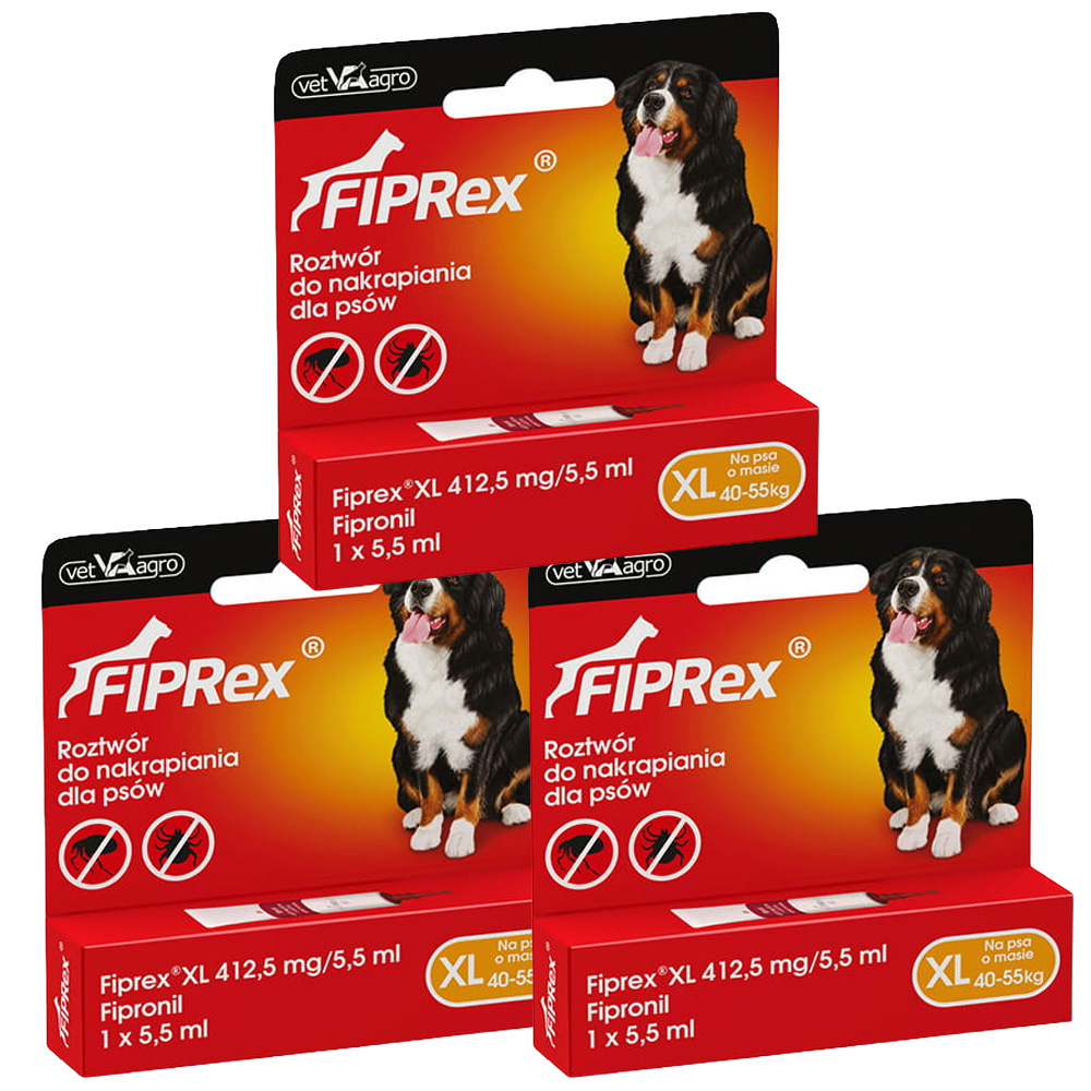 Fiprex XL KROPLE na Pchły Kleszcze dla Psa powyżej 40kg 3x 5,5ml